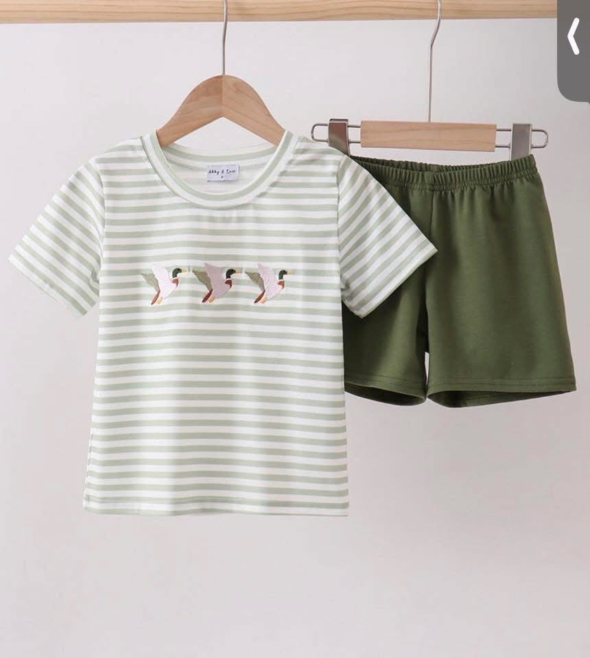 Green Stripe Duck Shorts