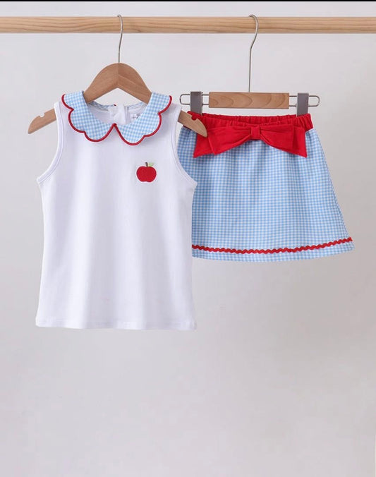 Blue & Red Apple Skort Set