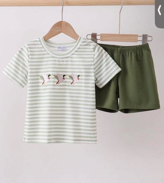 Green Stripe Duck Shorts