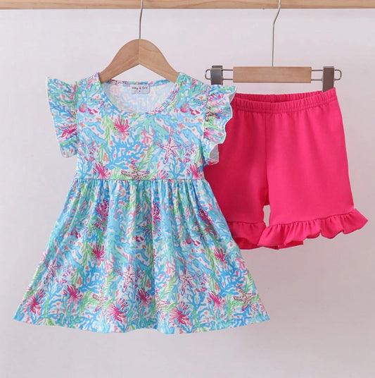 Pink Floral Shorts Set