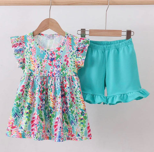 Teal Floral Shorts Set