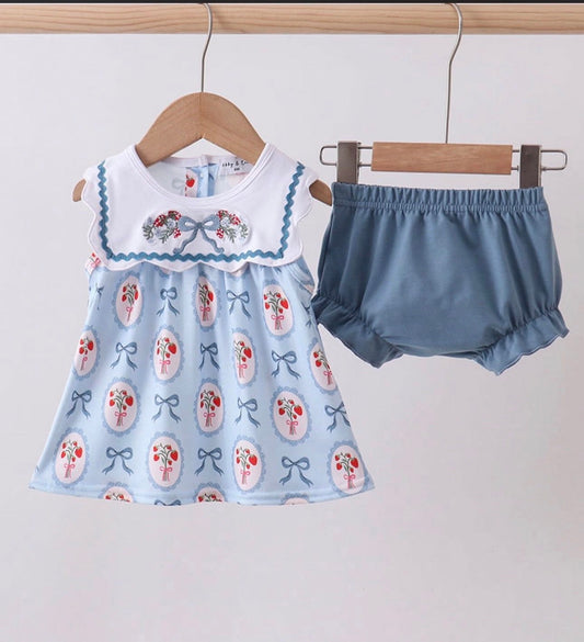 Blue Bow Diaper Set