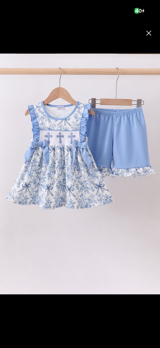 Blue cross shorts set