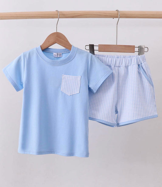 Blue gingham shorts set