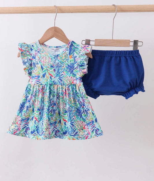 Royal Blue Floral Diaper Set