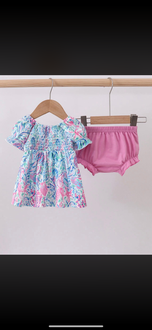 Smocked Floral Diaper Set