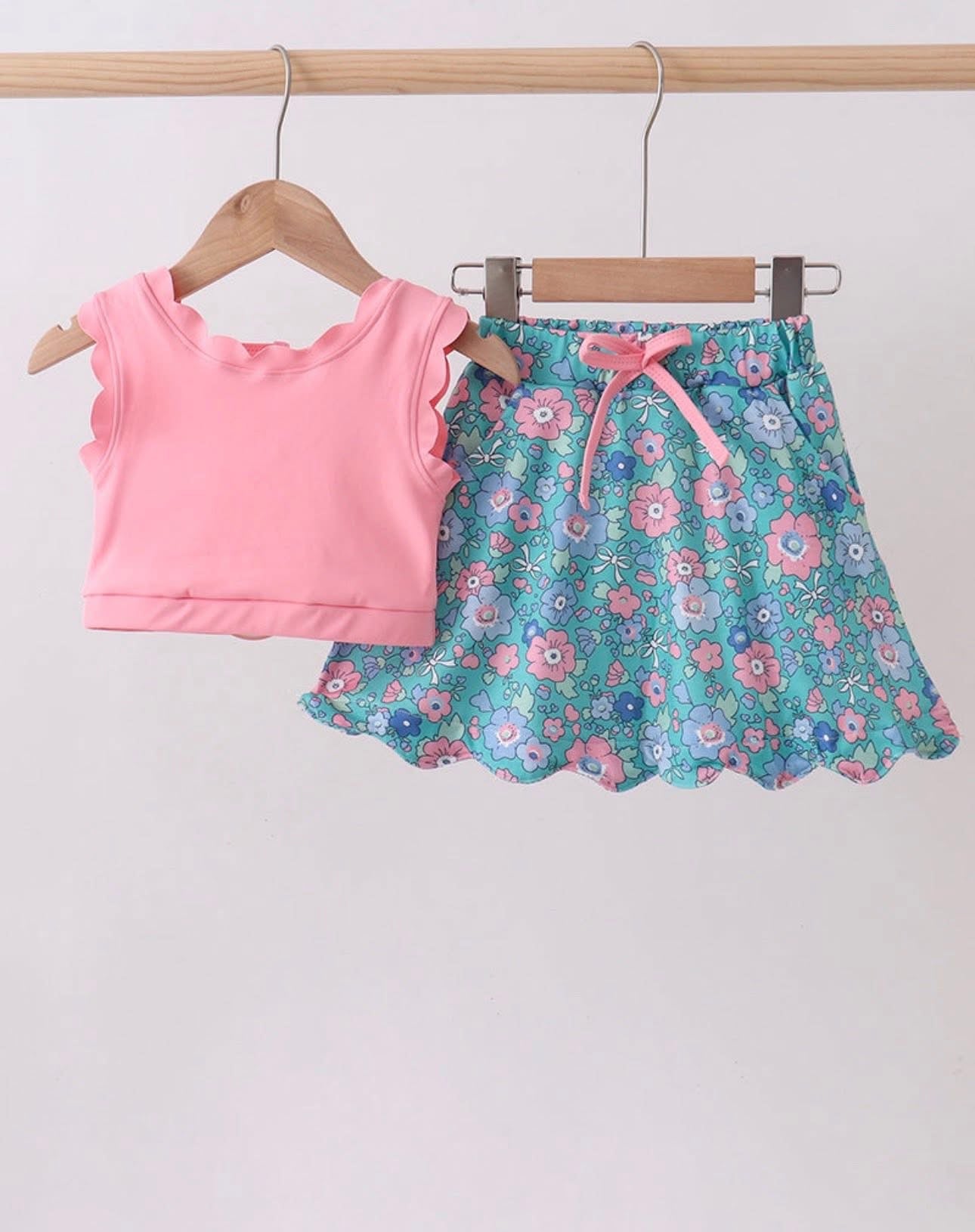 Active Pink Floral Skort Set