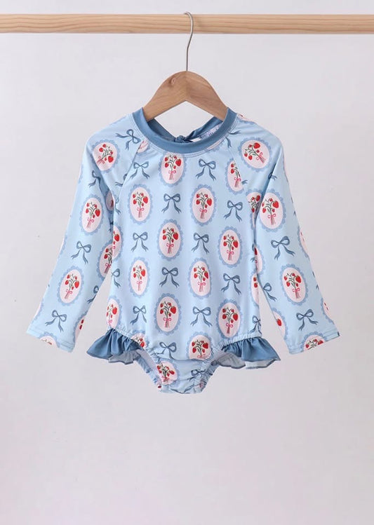 Blue Bow Strawberry Swim