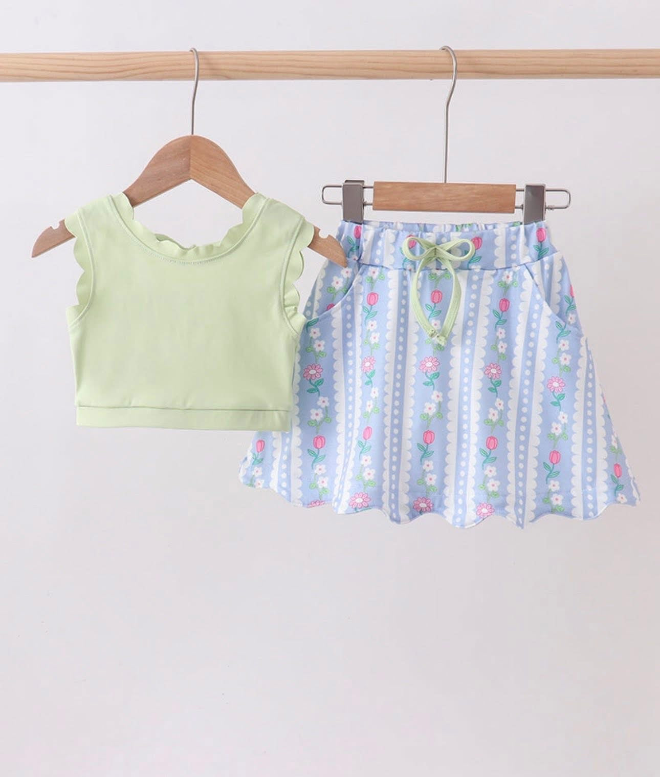 Green Floral Skort Set