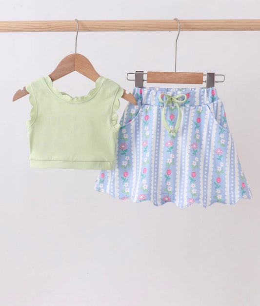 Green Floral Skort Set