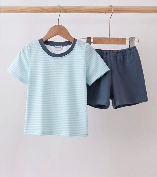 Navy and white Stripe Shorts Set