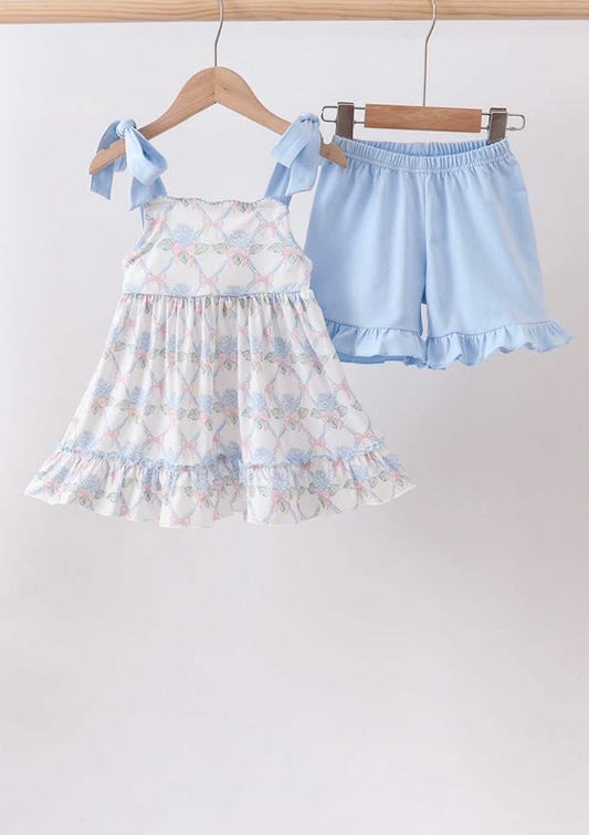 Blue & Pink bow shorts Set