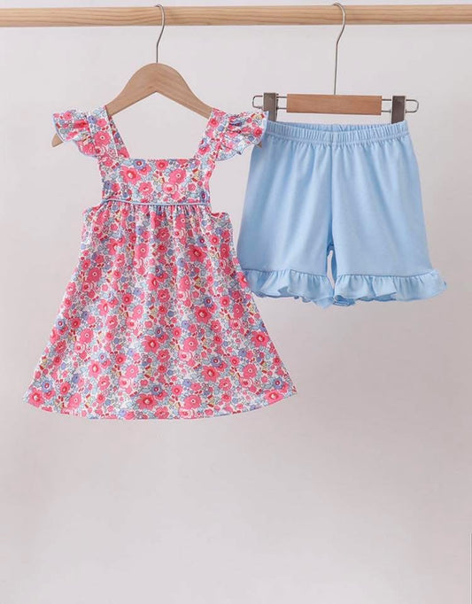 Floral Blue Shorts Set